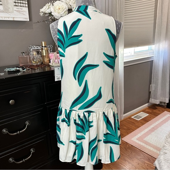 Nine West Tropical Green Leaf Sleeveless Ruffle Hem Mini Dress |Size Small (NWT) - Picture 7 of 12